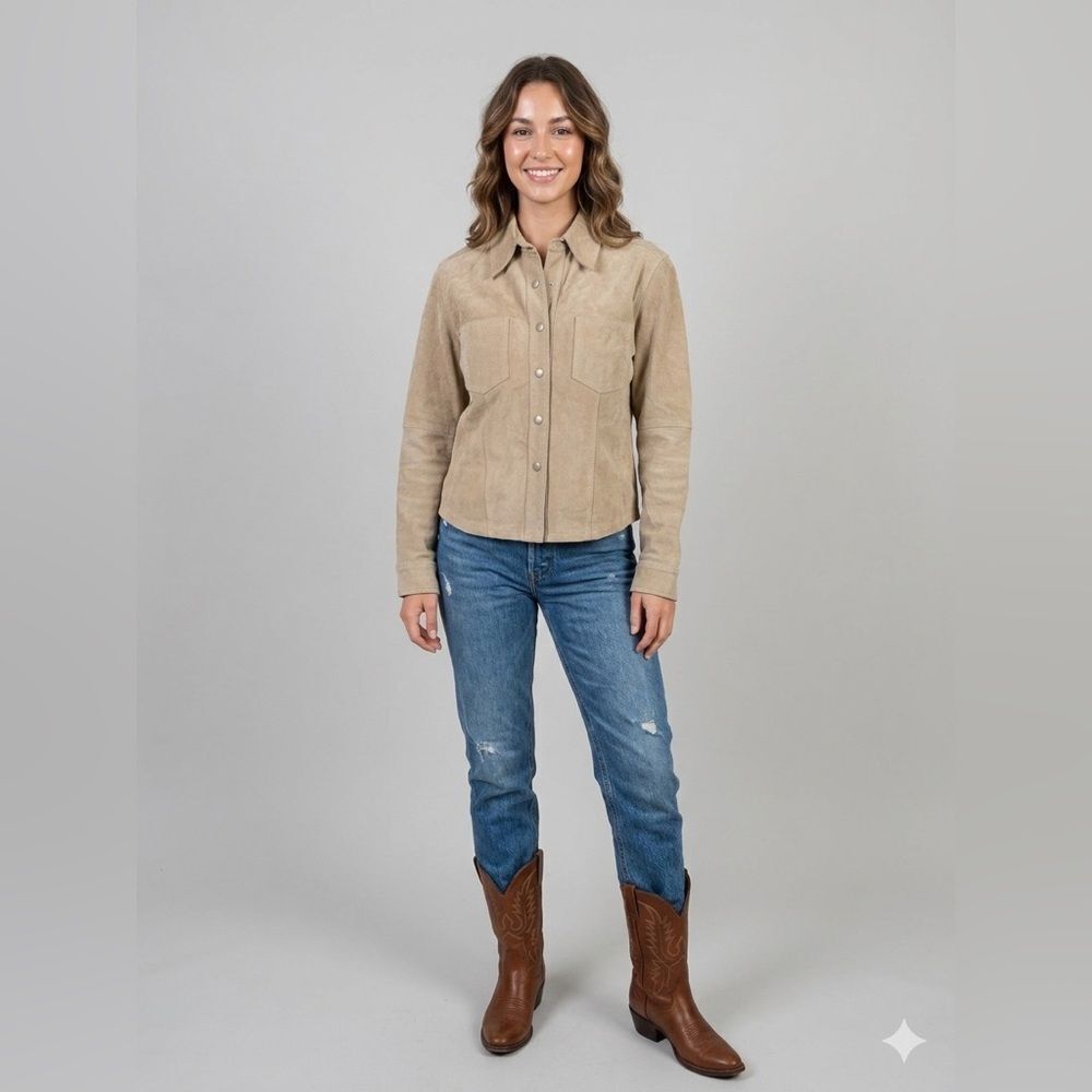 Jou Jou Suede Jacket 100% Genuine Leather Button Front Vintage Western Top